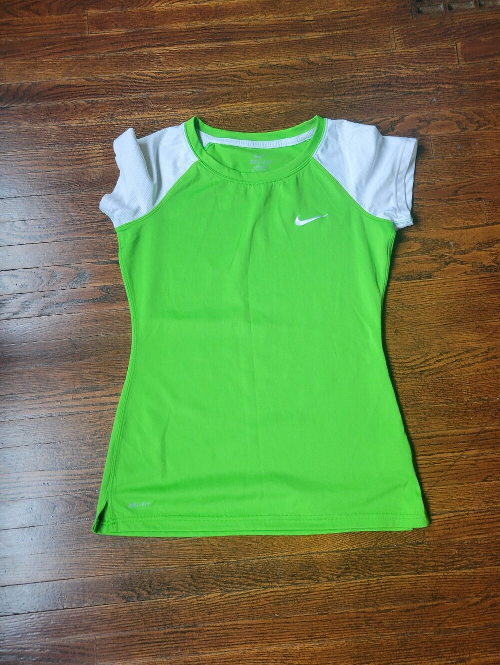 Nike Dri Fit T Shirt Mesh Bright Green White Small Workout Activewear Running